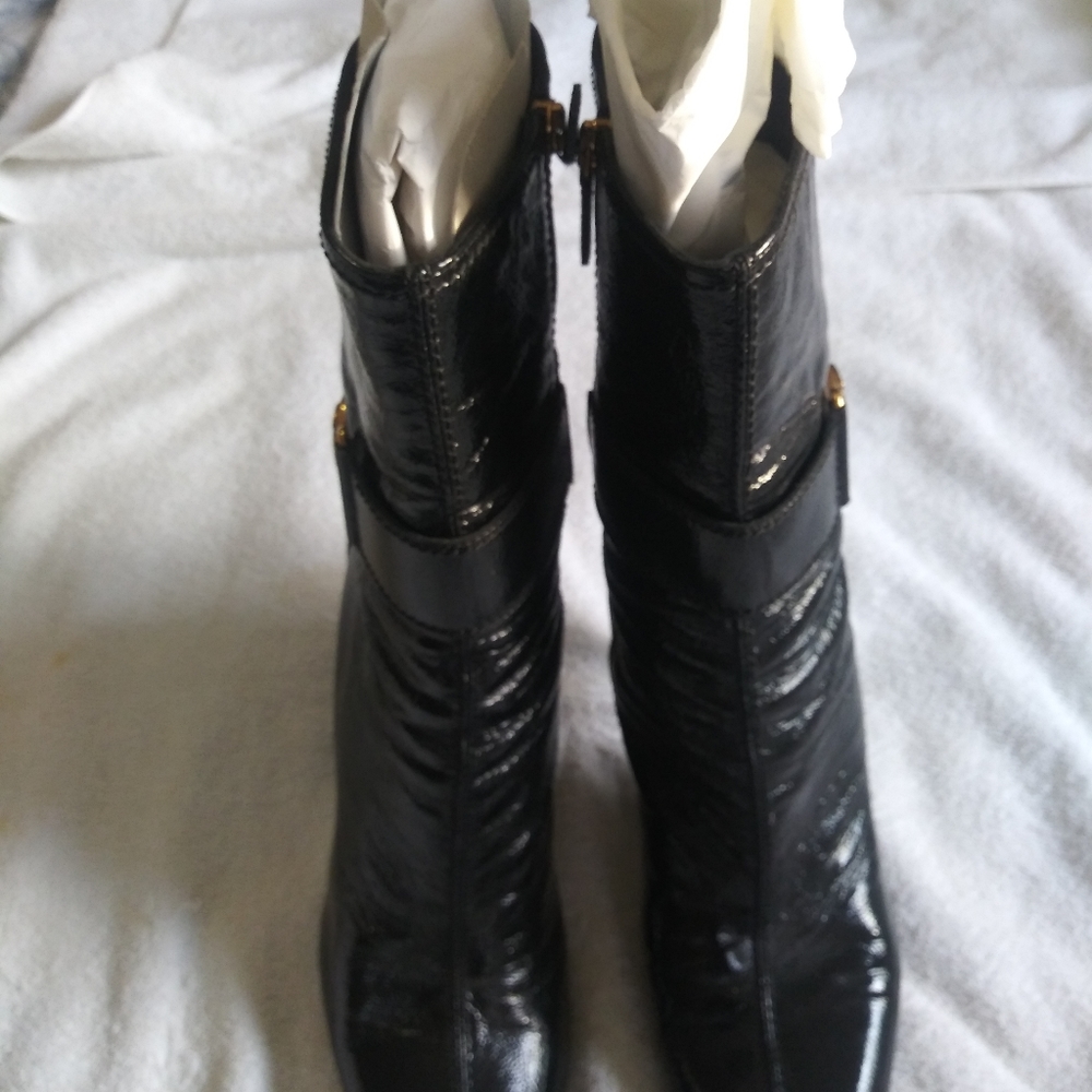 Black Hysteria Rare New In Patent Leather Medallion Boots size 11